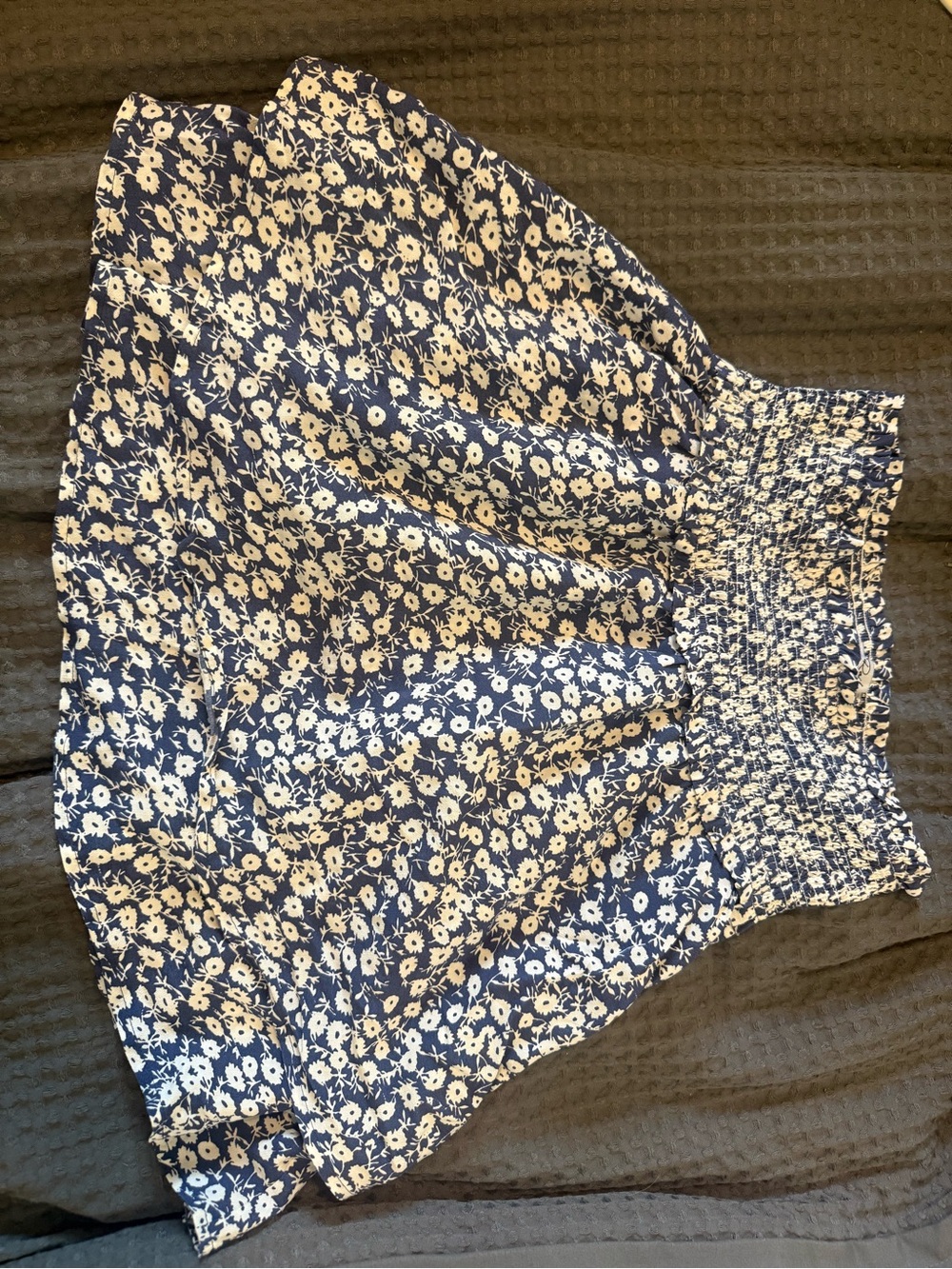 Rails Navy Floral Smocked-Waist Circle Skirt